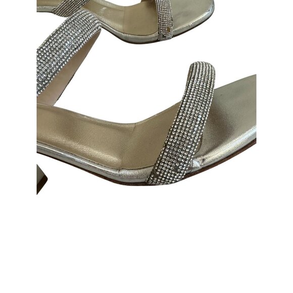 CLORINDA ANTINORI Silver Leather Rhinestone Sandals Size 7 - Picture 5 of 9
